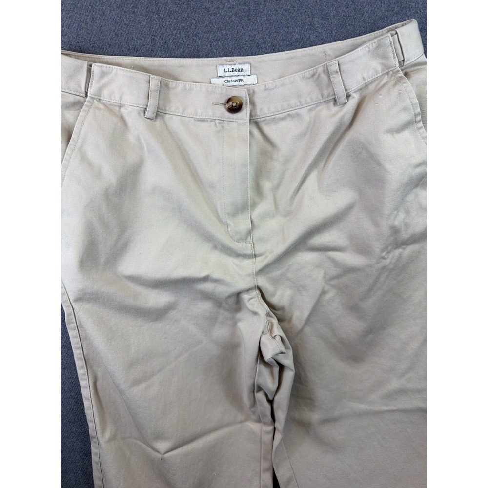 LL Bean‎ Chino Pants Womens 12 Reg Khaki Beige Classic Fit 100% Cotton Stretch